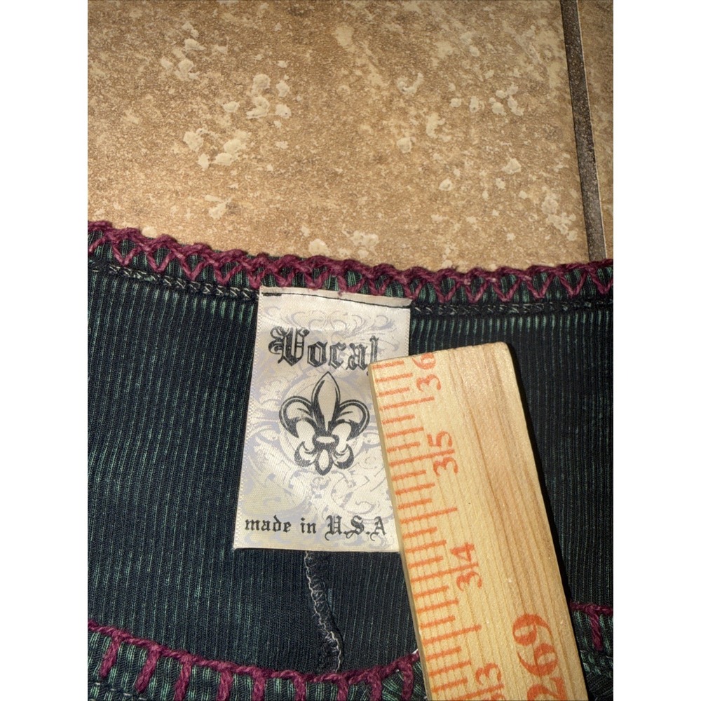 Vintage Women's Lust Embelished Dark Green Long Sleeve Tunic Y2K Grunge Fairy - Picture 6 of 10